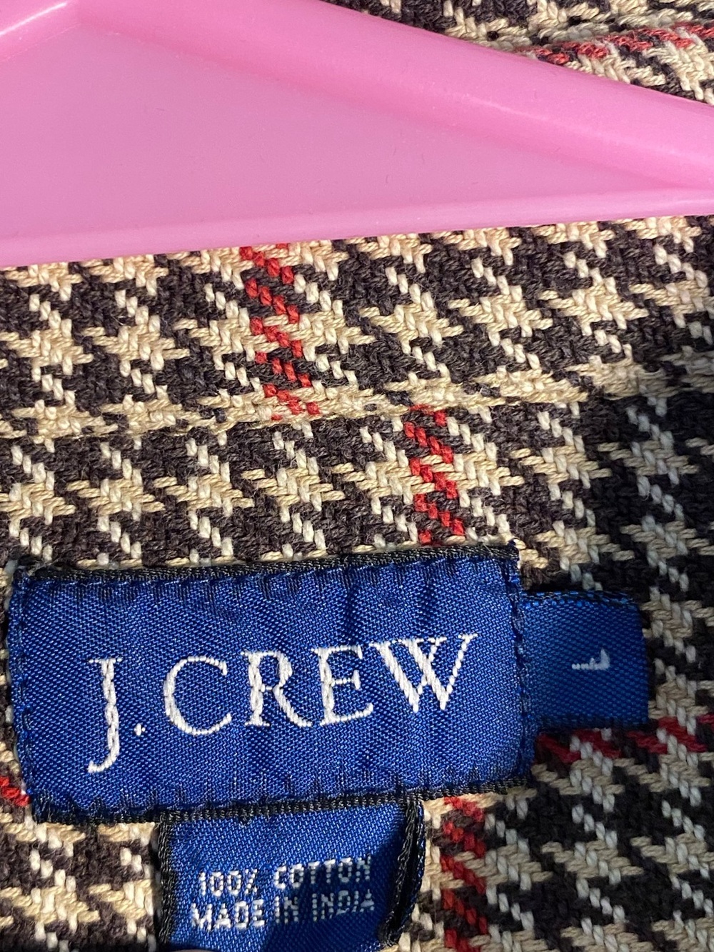 Vintage J. Crew Men's Brown and Tan Houndstooth Heavy Button-Down Shacket/Shirt - Picture 5 of 5